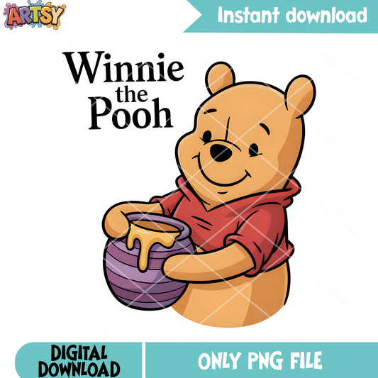 Cute pooh with honey jar png, vintage pooh png, winnie the pooh png