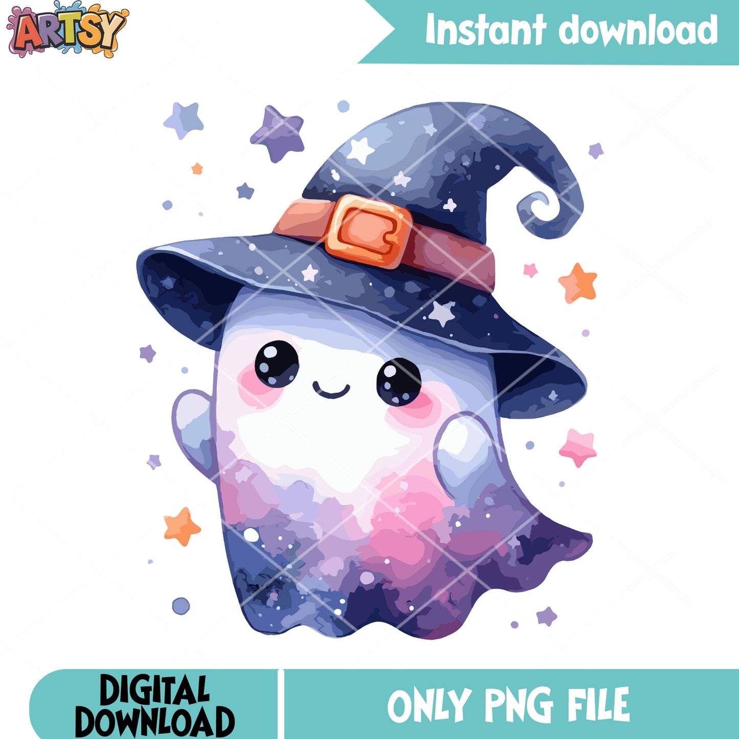 Cute purple spirit blink png, witches hat png, halloween night png