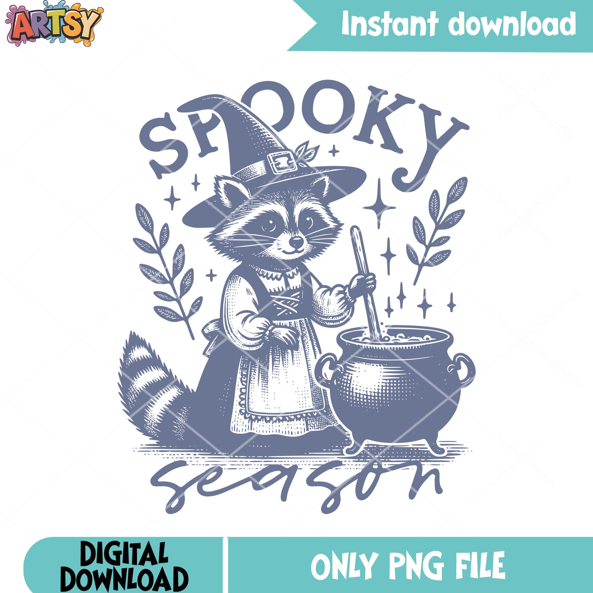 Cute raccon the witches png, stary night png, scary halloween png