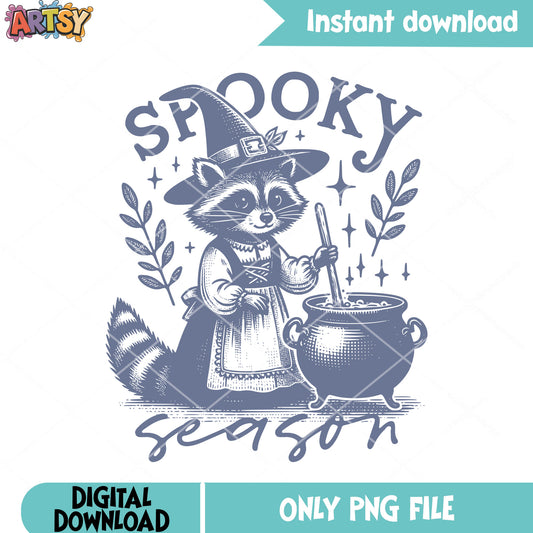 Cute raccon the witches png, stary night png, scary halloween png