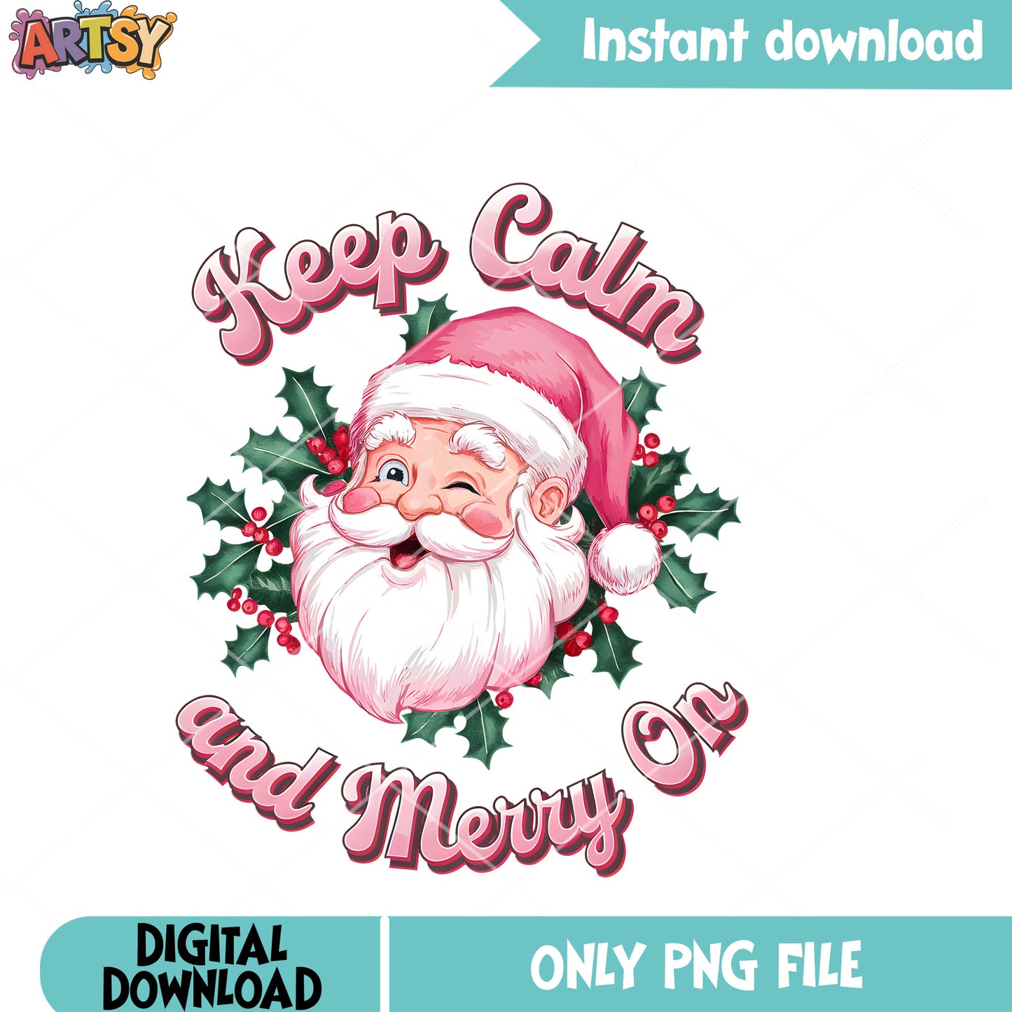 Cute santa winky xmas png, christmas vibes png, christmas cards png