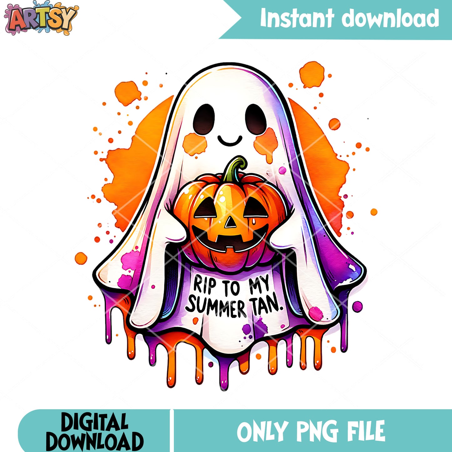 Cute wicker pumpkin png, ghost costume png, scary halloween png