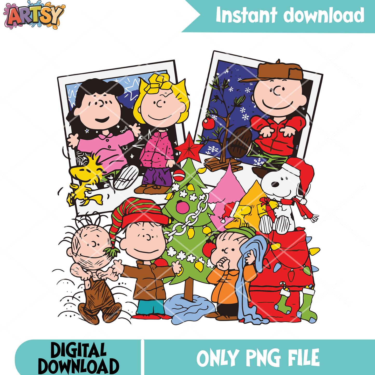 Cute xmas snoopy png, christmas movie png, christmas tree png