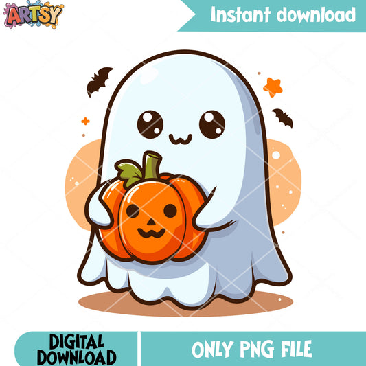 Cutie baby ghost png, wicker pumpkin png, halloween scary png