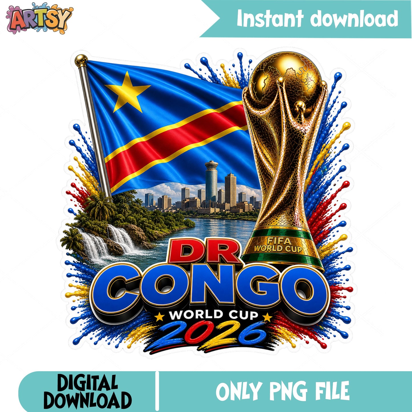 DR Congo World Cup 2026 PNG, Soccer Trophy Flag PNG, Football PNG