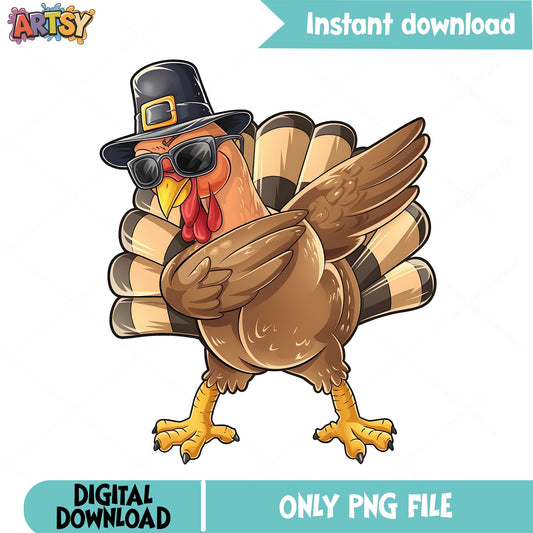 Dabbing Turkey Thanksgiving PNG, Funny Turkey PNG, Thanksgiving PNG