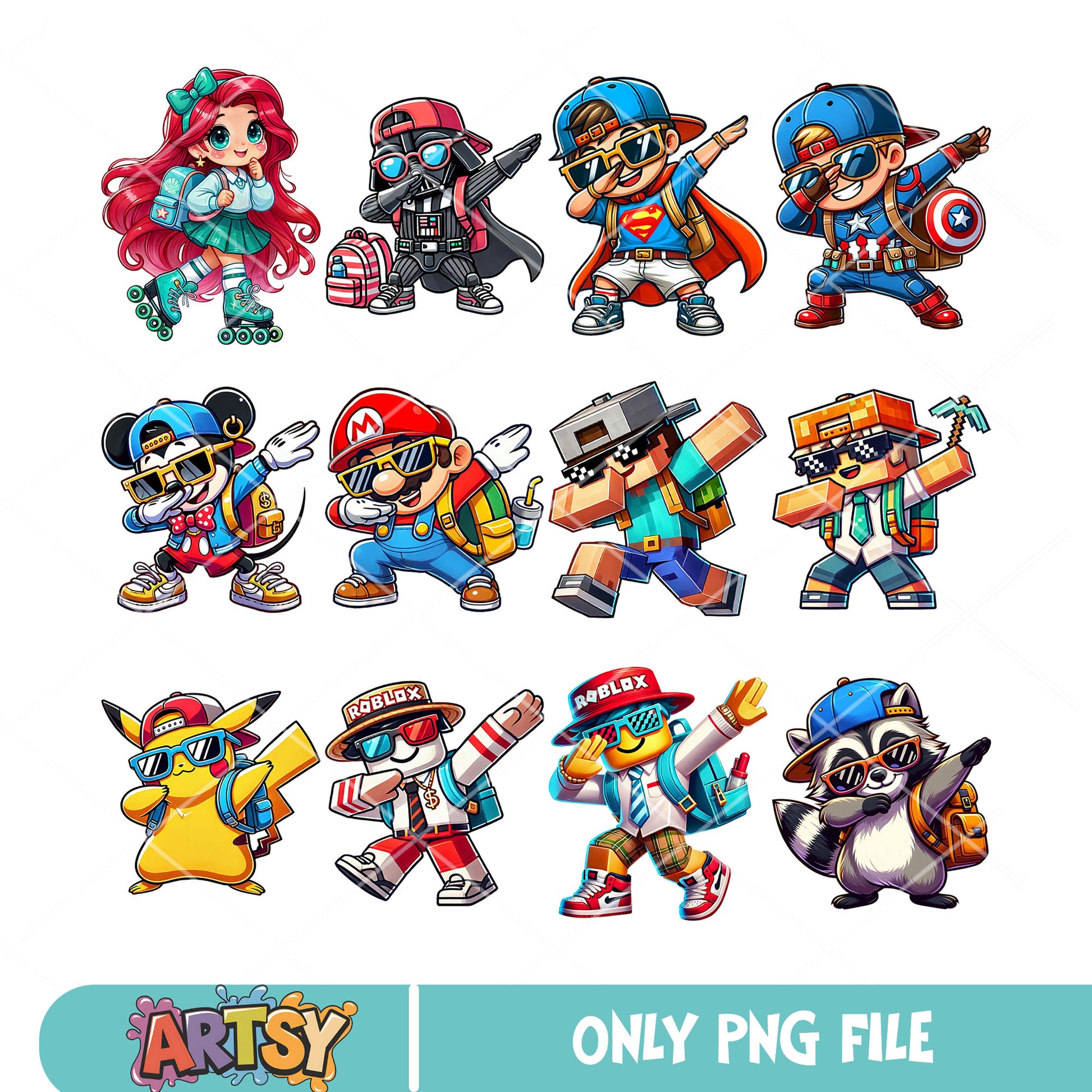 Dabbing game heroes png bundle, roblox mario cool png, cute pikachu png