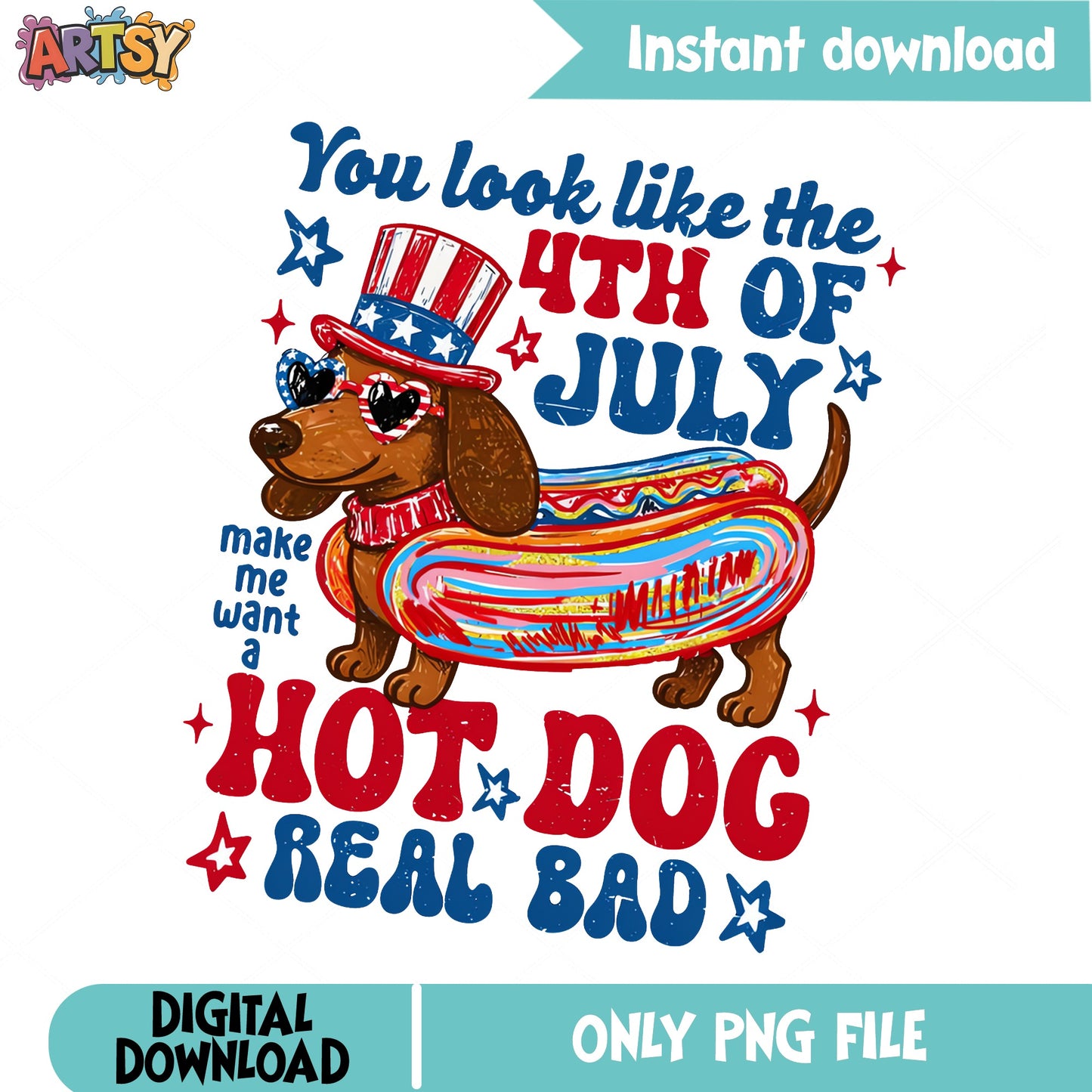 Dachshund 4th Of July PNG, Hot Dog Funny Dog PNG, Patriotic PNG