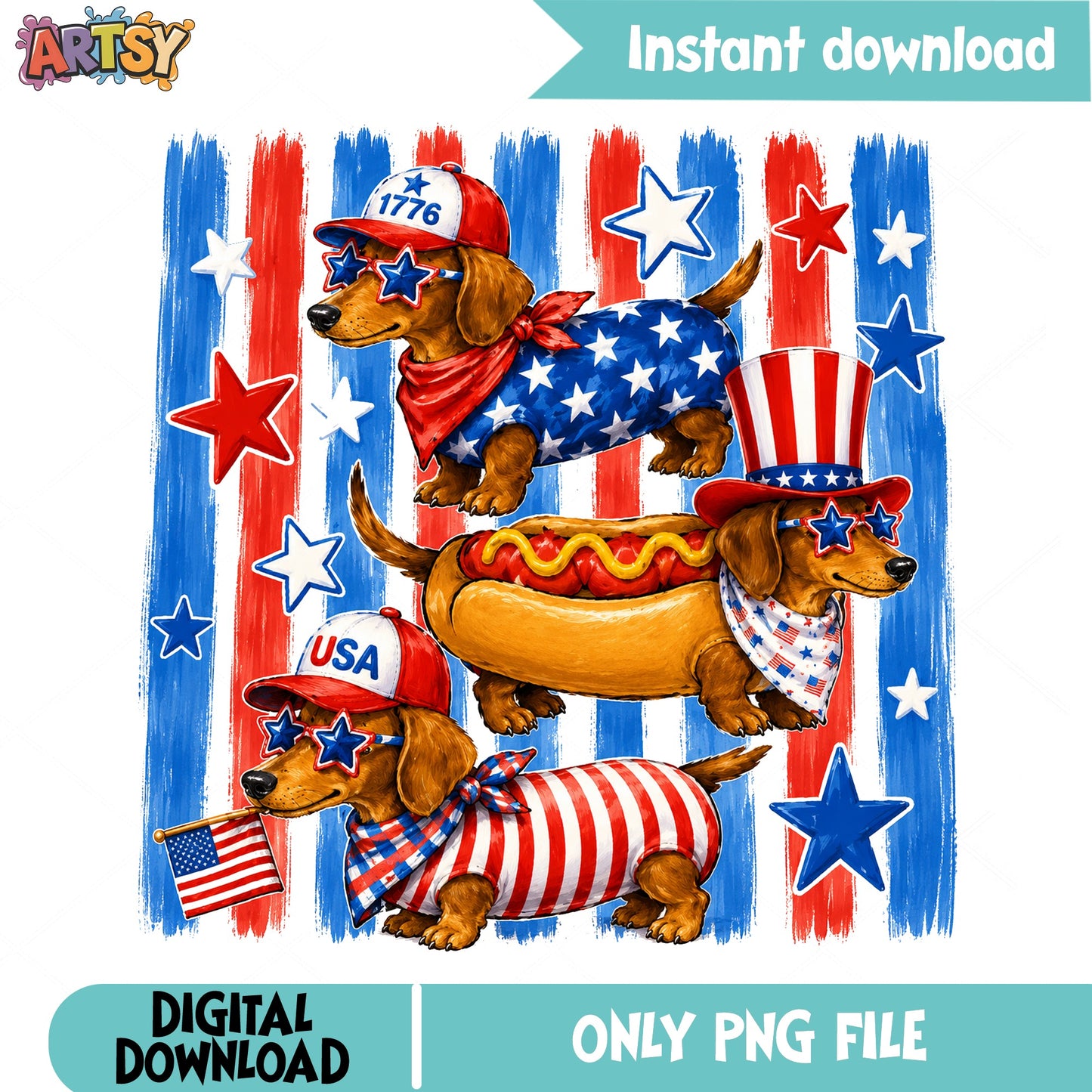 Dachshund 4th Of July PNG, Patriotic Dog PNG, USA Dog PNG