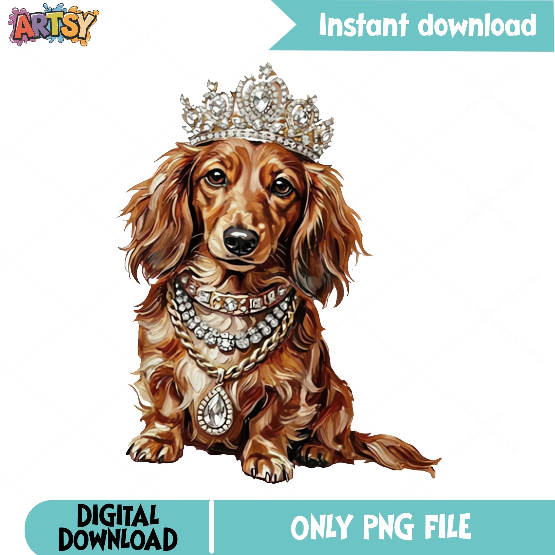 Dachshund Queen Crown PNG, Cute Dog With Tiara PNG, Wiener Dog PNG