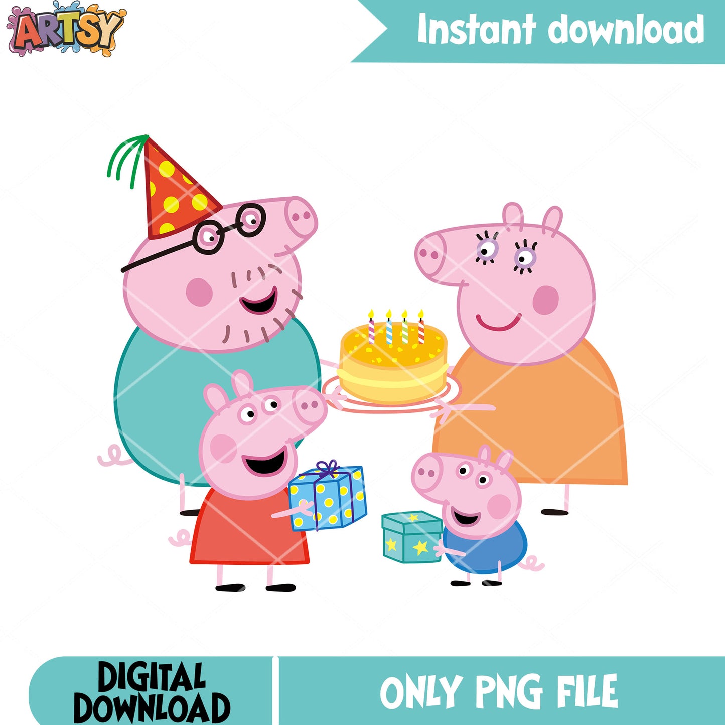 Daddy pig birthday png, kids show png, peppa pig cartoon png