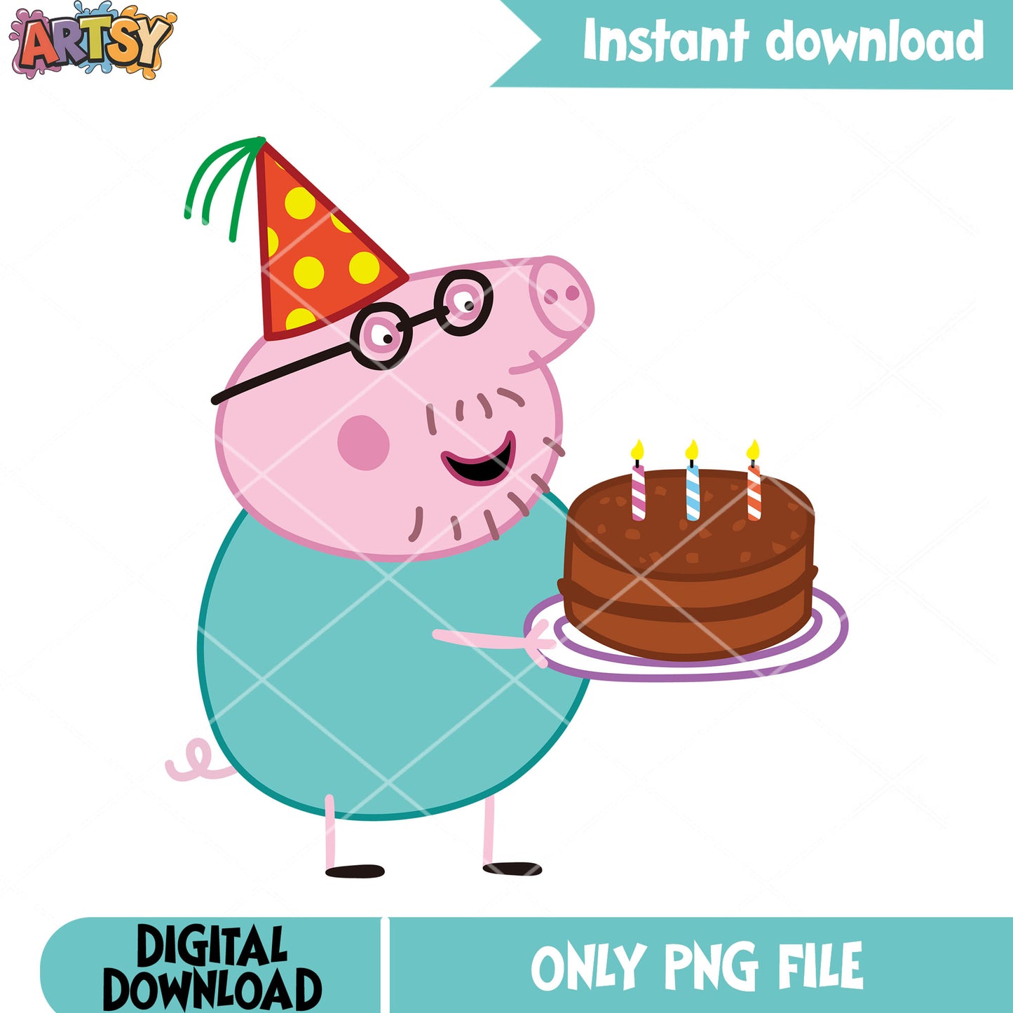 Daddy pig bitrhday cake png, cartoon for kids png, party hat png