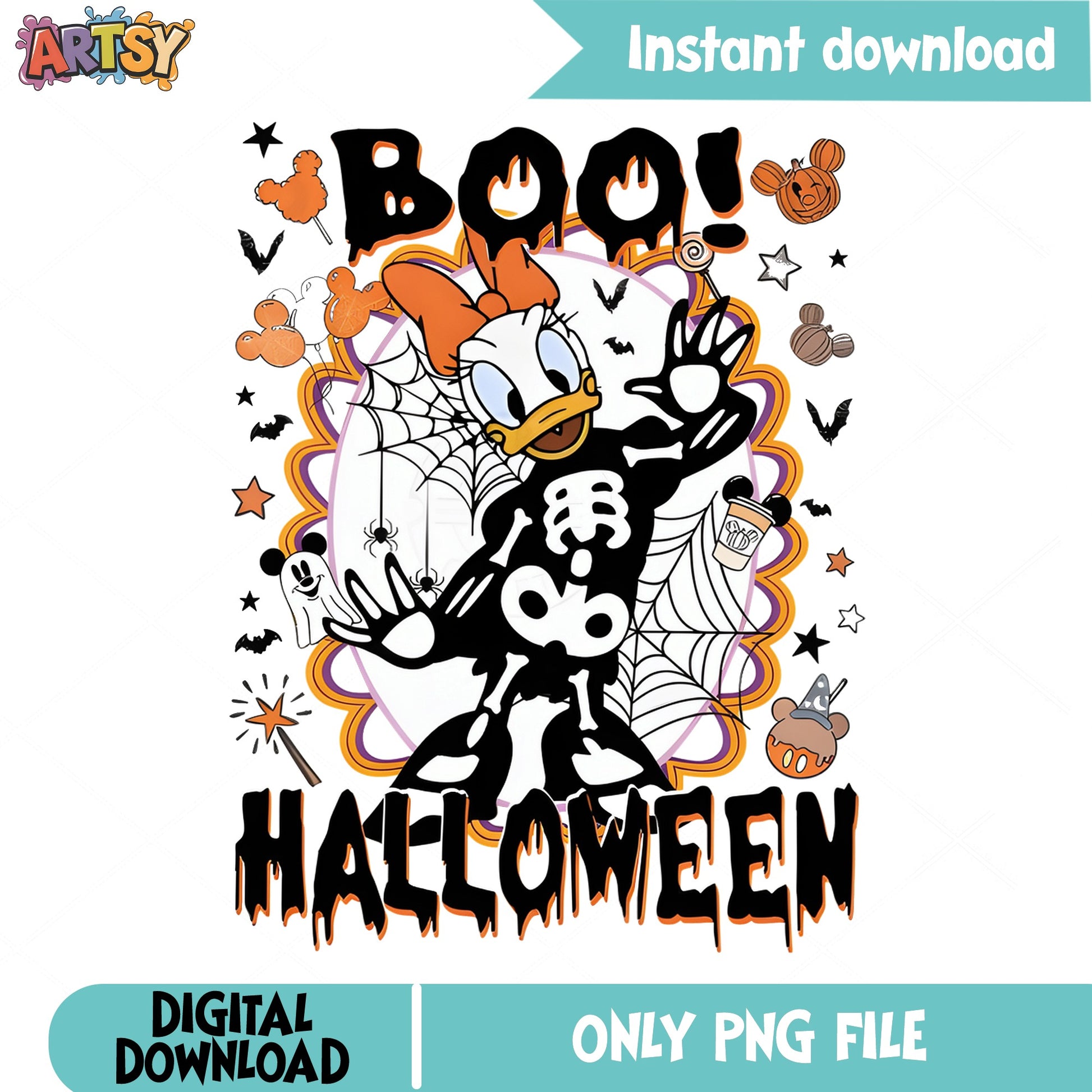 Daisy Duck Halloween PNG, Disney Boo Halloween PNG, Skeleton PNG