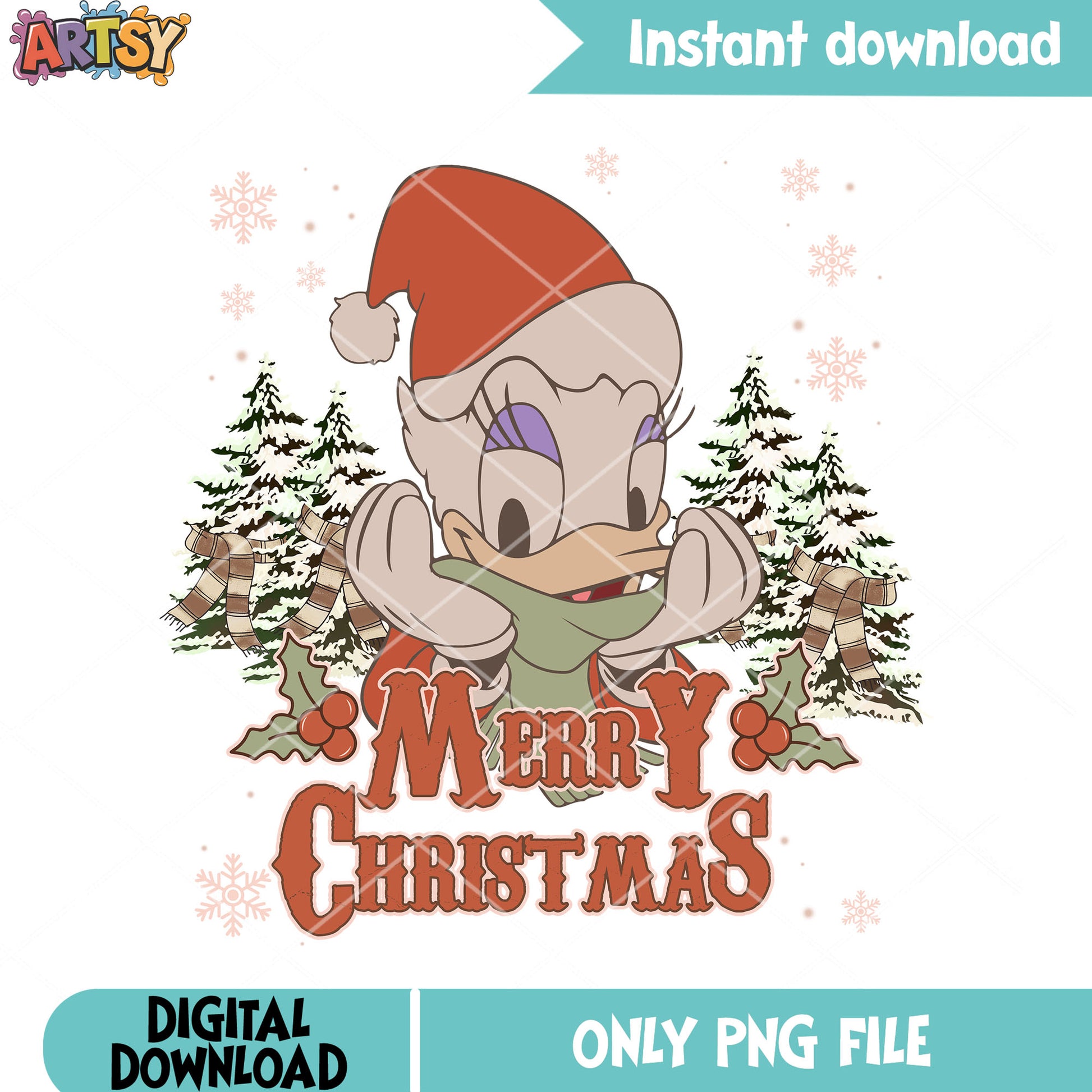 Daisy duck xmas png, disney christmas png, christmas tree png