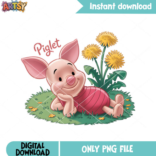 Daisy flower rested piglet png, winnie the pooh png, disney piglet png