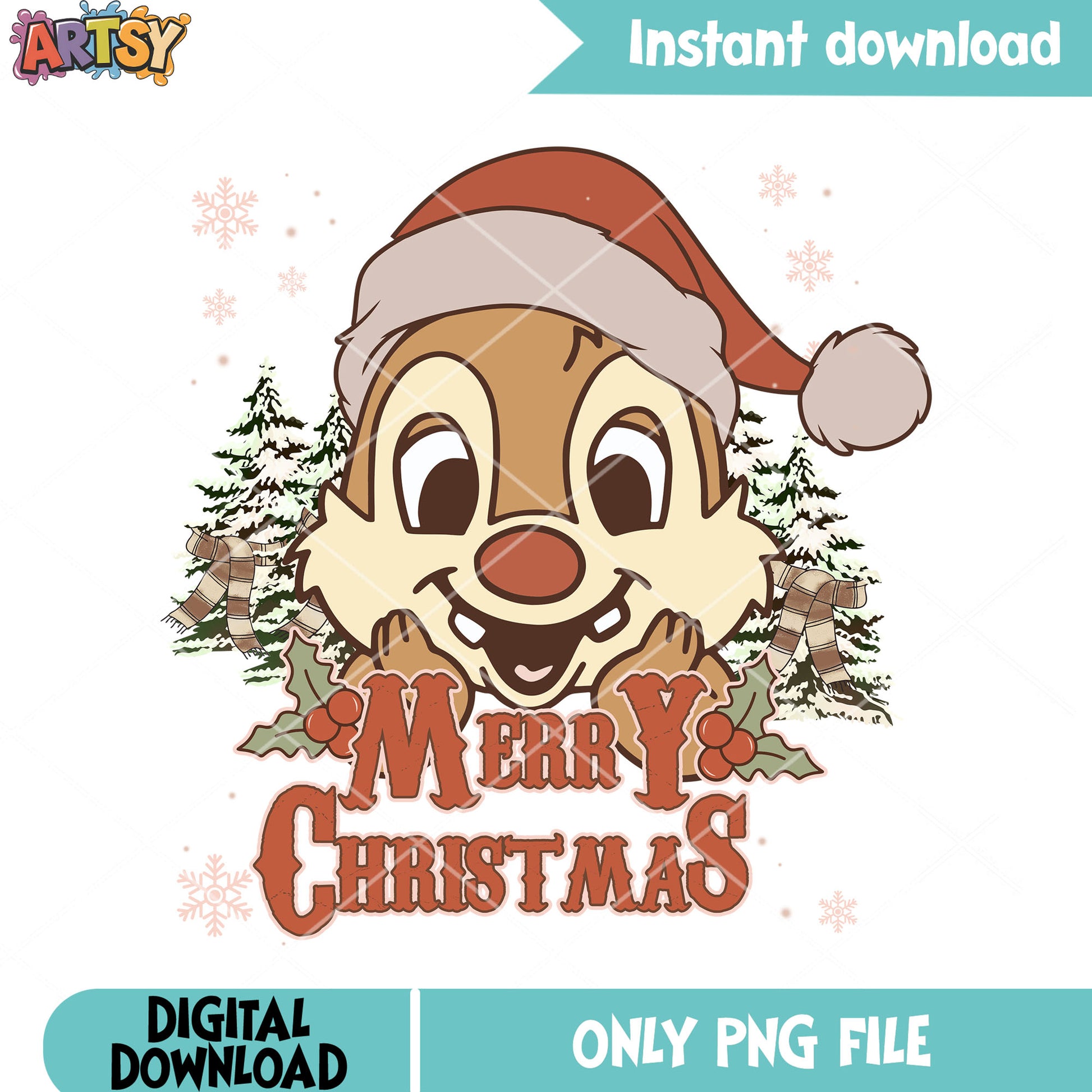 Dale Squirrel christmas png, disney christmas png, merry christmas png