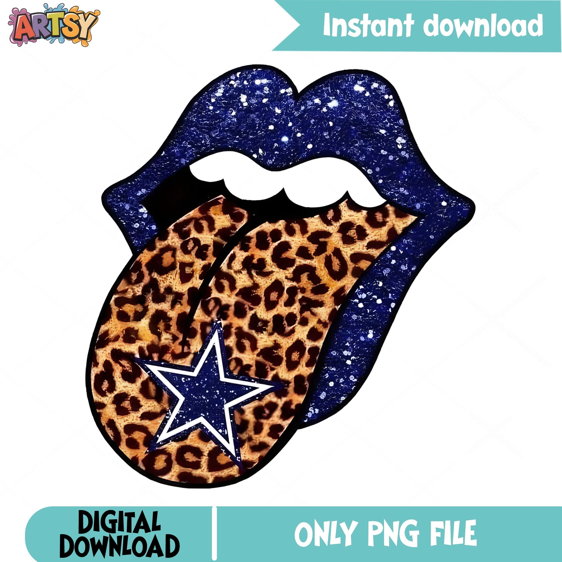 Dallas Cowboys Lips Leopard PNG, Cowboys Star PNG, Football PNG