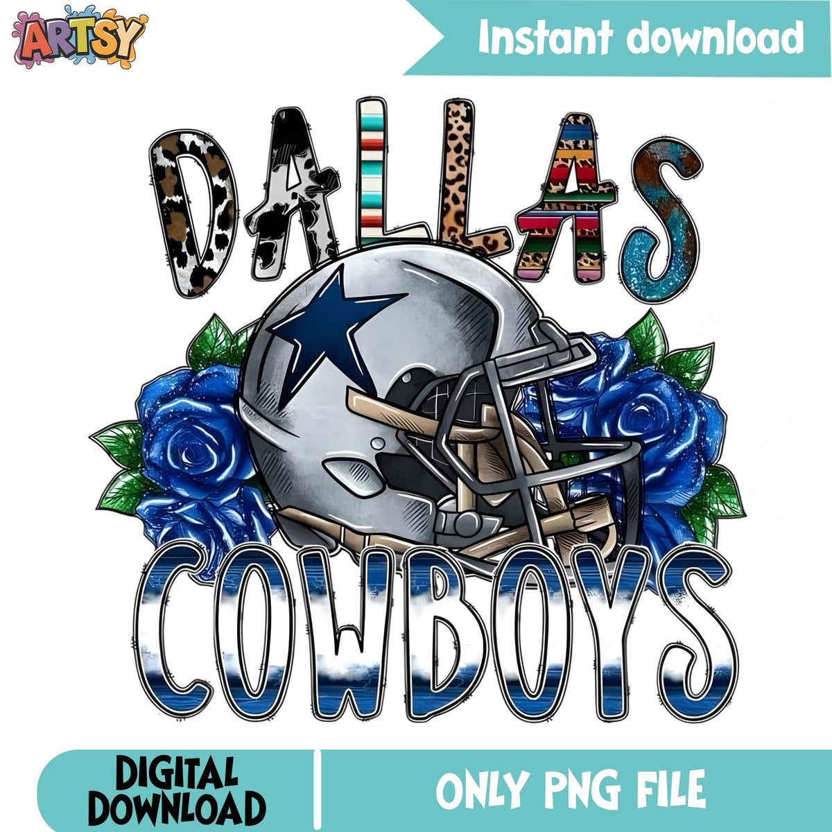 Dallas Cowboys PNG Sublimation, Football Helmet Floral PNG, NFL PNG