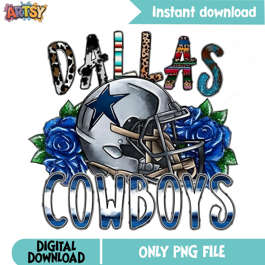 Dallas Cowboys PNG Sublimation, Football Helmet Floral PNG, NFL PNG