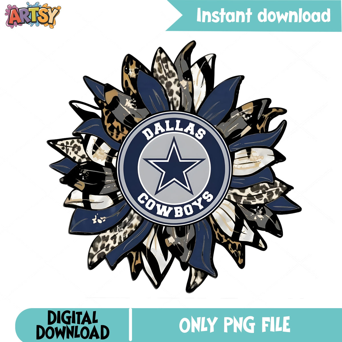 Dallas Cowboys Sunflower PNG, Cowboys Leopard Flower, NFL PNG