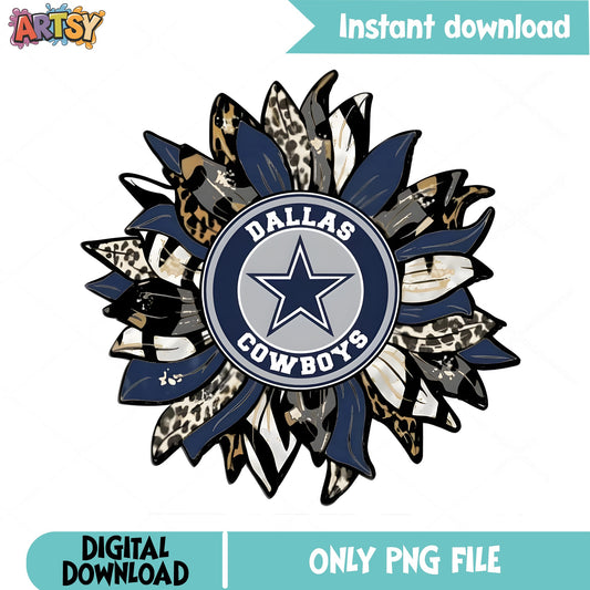 Dallas Cowboys Sunflower PNG, Cowboys Leopard Flower, NFL PNG