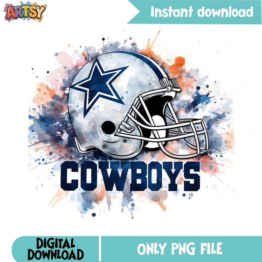 Dallas Cowboys Watercolor PNG, Cowboys Football Helmet PNG, NFL PNG
