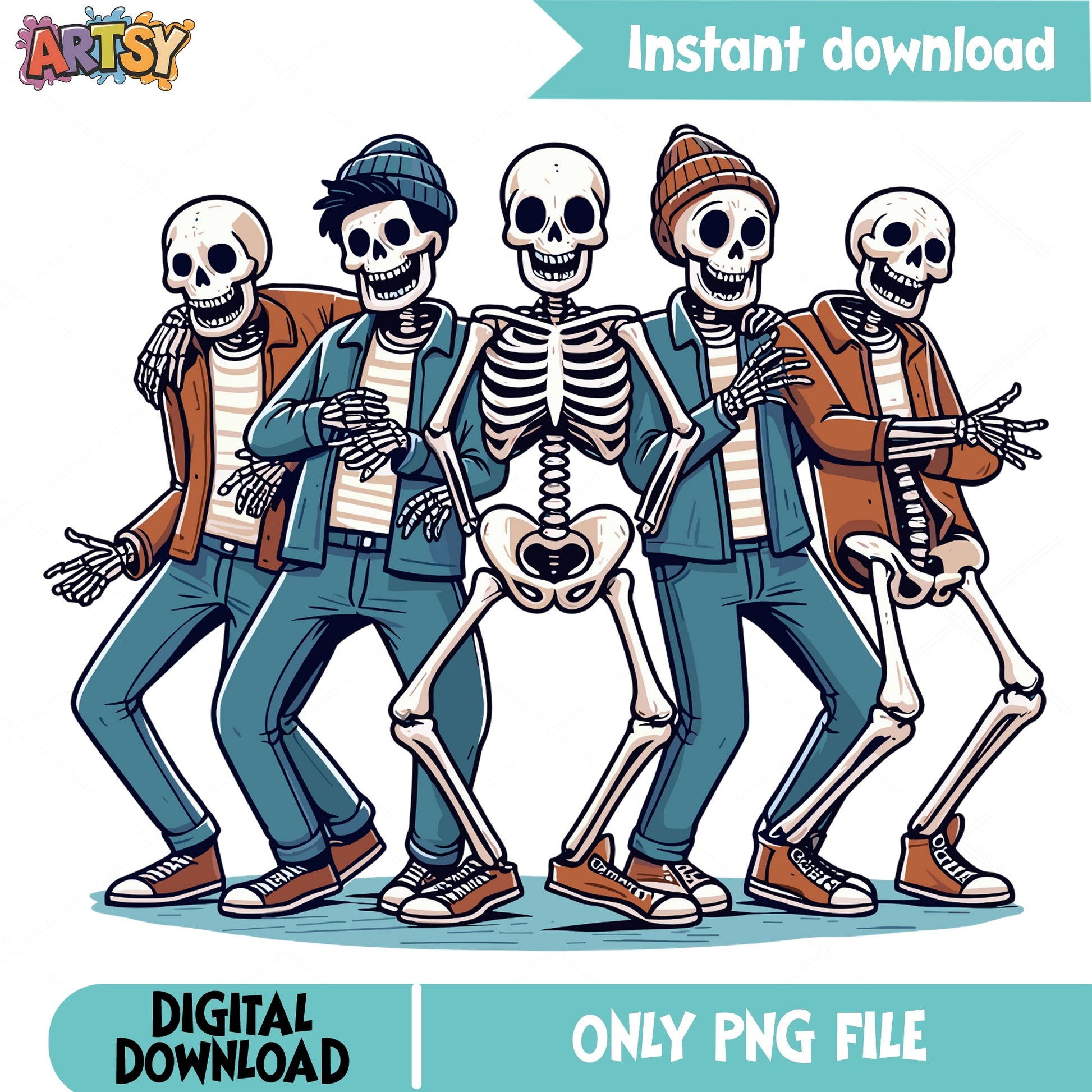 Dancing Skeletons Halloween PNG, Funny Skeleton Squad PNG, Skull PNG
