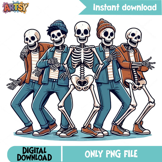 Dancing Skeletons Halloween PNG, Funny Skeleton Squad PNG, Skull PNG