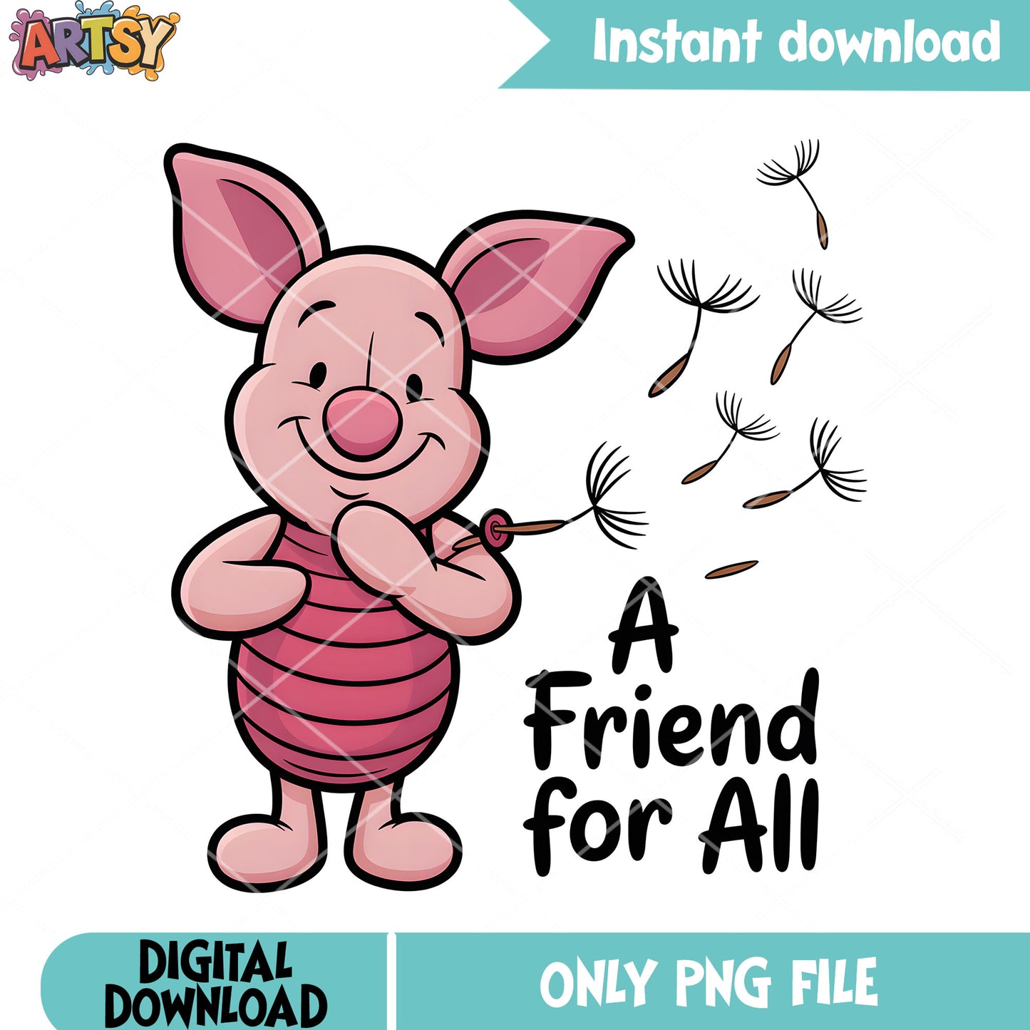 Dandelion piglet poster png, disney vibes png, disney piglet png