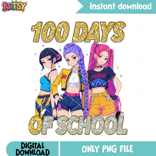Days school of 100 girls png, huntrix png, 100days demonhunter png