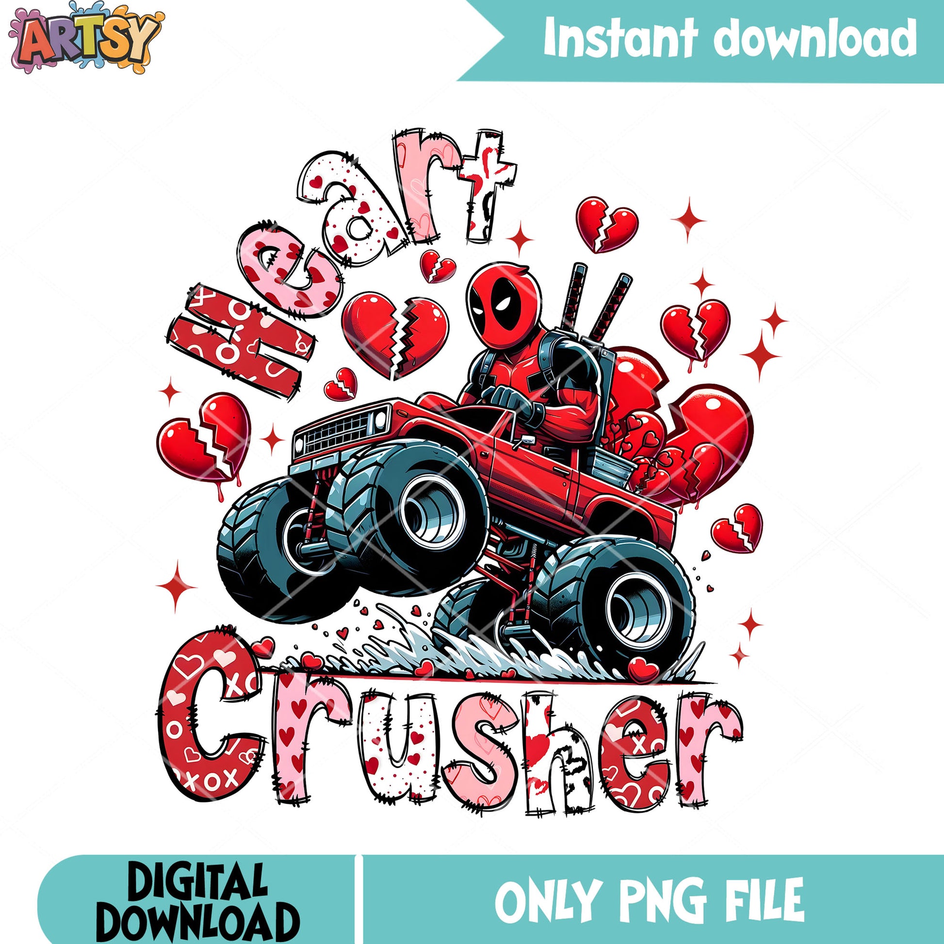 Deadpool heart crusher png, valentine gifts png, marvel valentine png