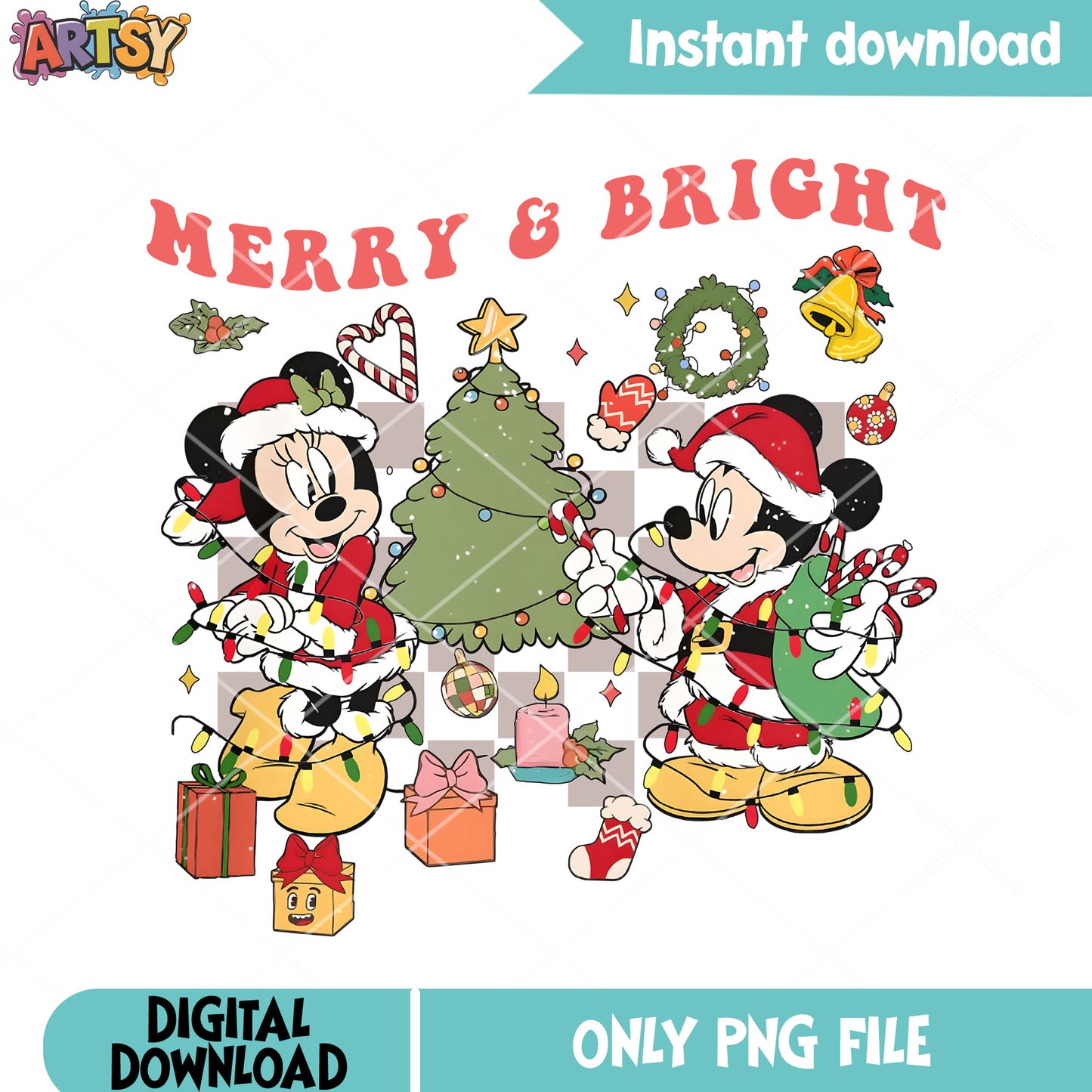 Decor christmas with mickey png, mickey mouse png, christmas light png