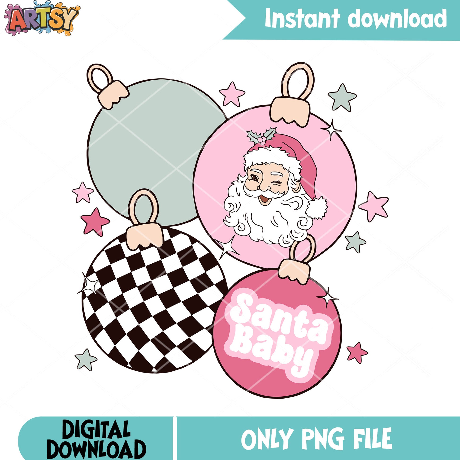 Decor pink santa baby png, christmas ornament png, santa baby png