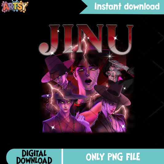 Demon form poster jinu png, jinu saja png, kpop demon hunters png