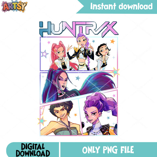 Demon hunter girl anime png, huntrix band png, kpop hunters png