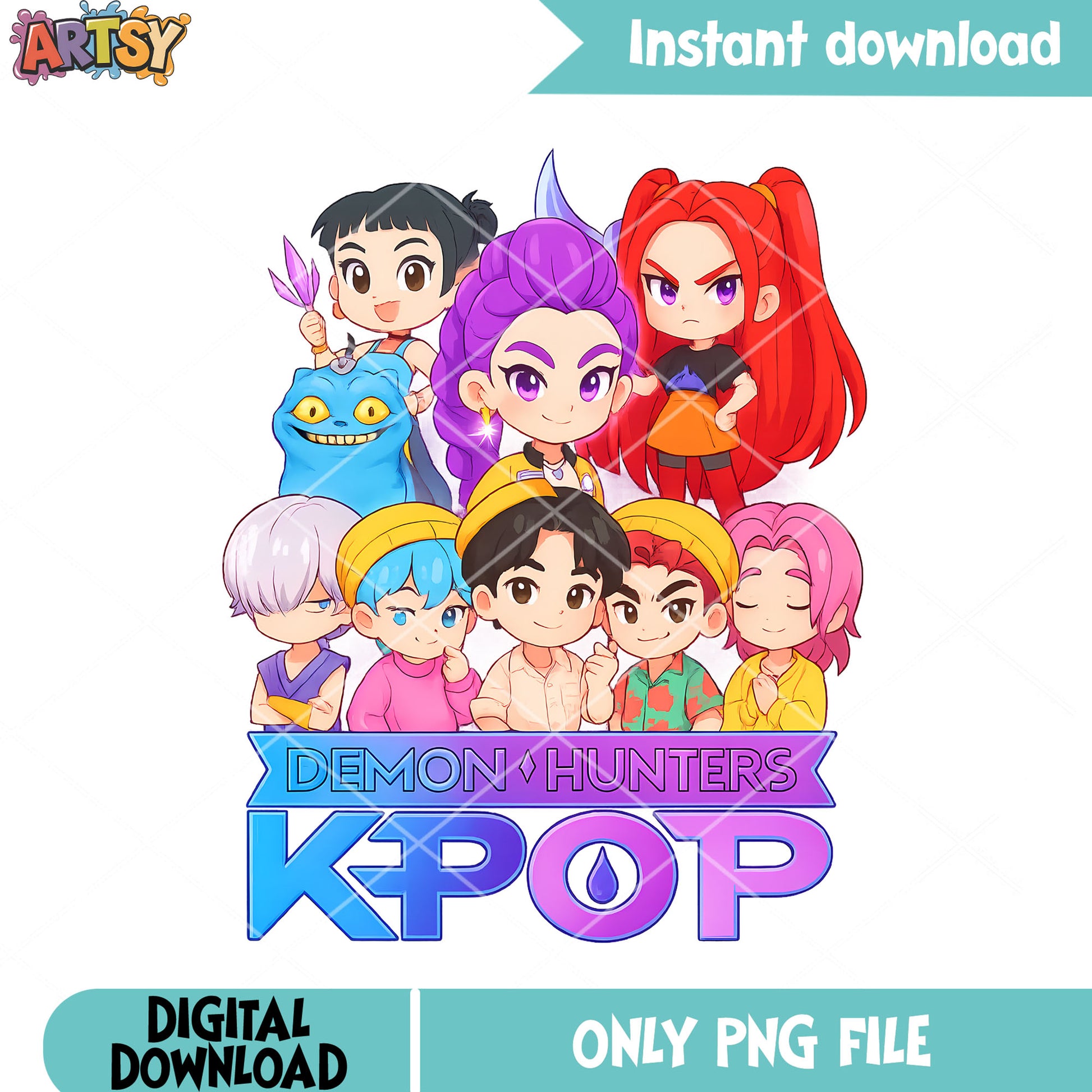 Demon hunter kpop chibi png, anime kpop chibi png, kpop chibi png