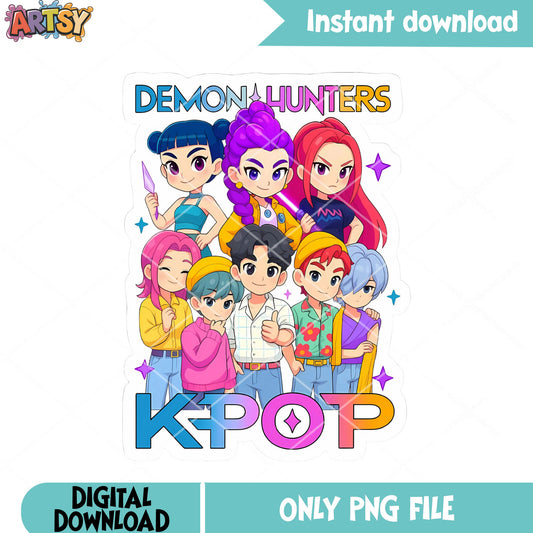 Demon hunters kpop anime png, chibi kpop png, sticker kpop png