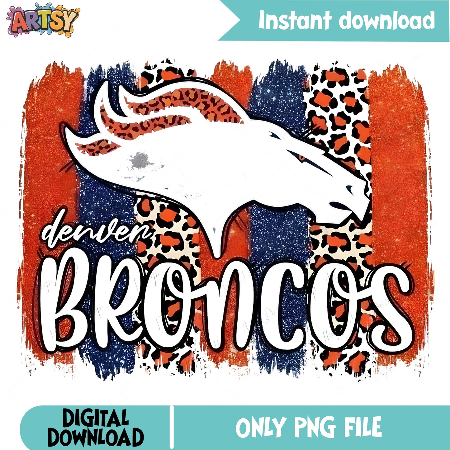 Denver Broncos Leopard Brushstroke PNG, NFL Football PNG, Broncos PNG