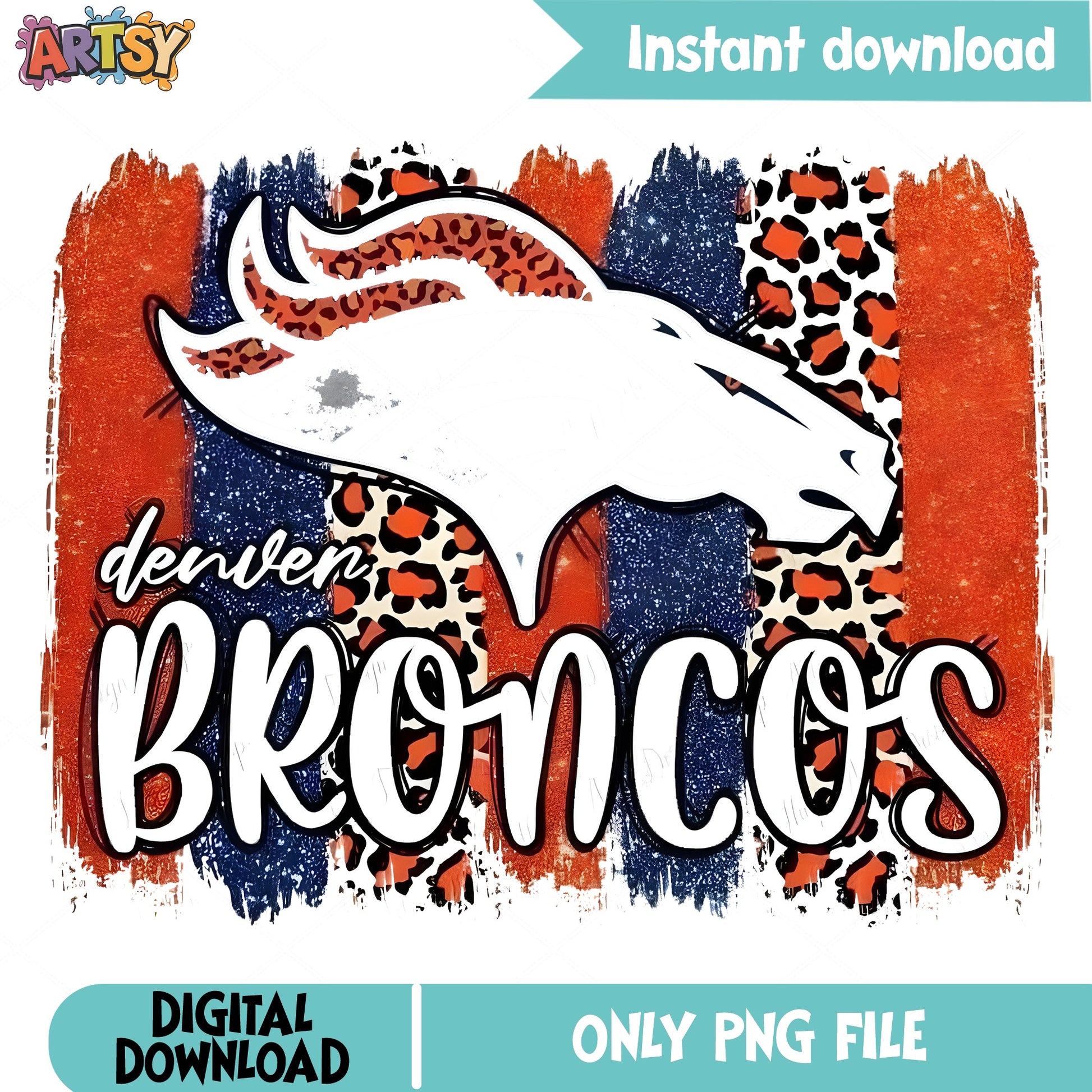 Denver Broncos Leopard Brushstroke PNG, NFL Football PNG, Broncos PNG