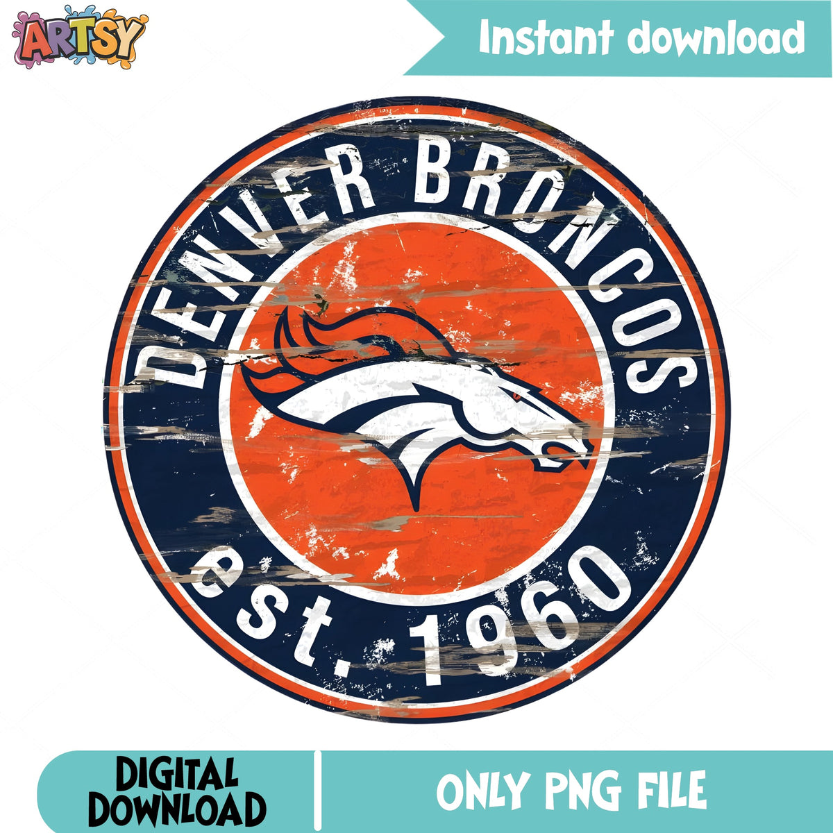 Denver Broncos Vintage Round Sign PNG, NFL Football PNG, Retro Logo PNG