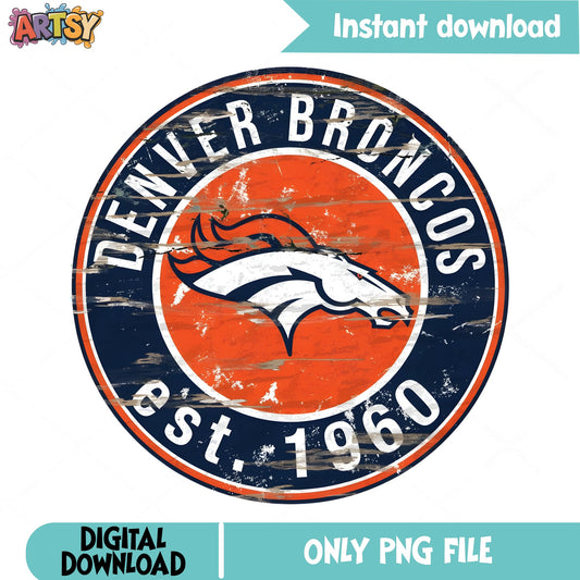 Denver Broncos Vintage Round Sign PNG, NFL Football PNG, Retro Logo PNG