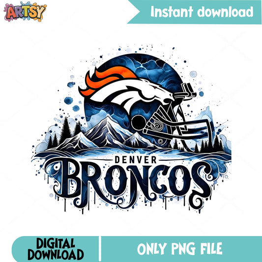 Denver Broncos Watercolor PNG, NFL Football Helmet PNG, Broncos PNG