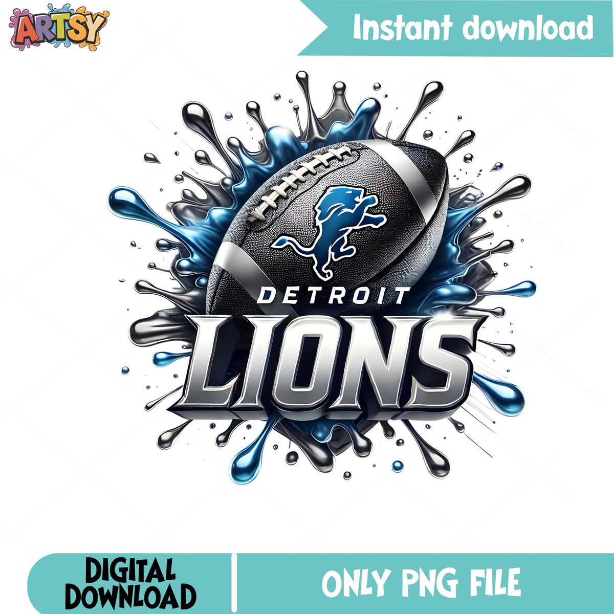 Detroit Lions PNG, NFL Football Splash Design, Lions PNG