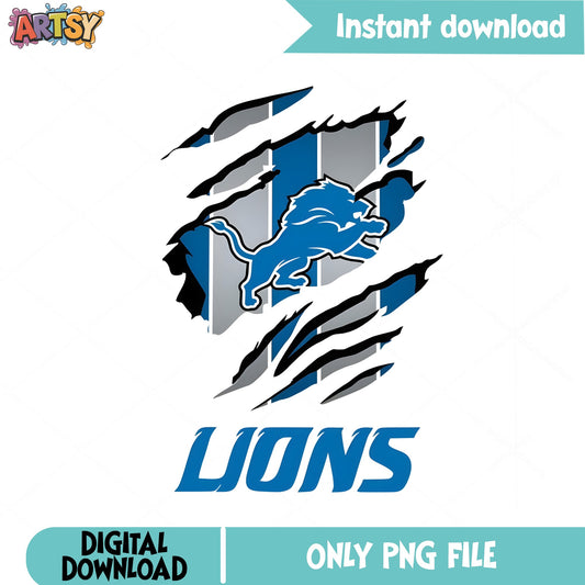 Detroit Lions Ripped Claw PNG, NFL Football Team PNG, Lions PNG