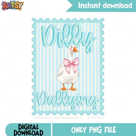 Dilly goose dallying png, cute goose png, pink bow conqutte​ png