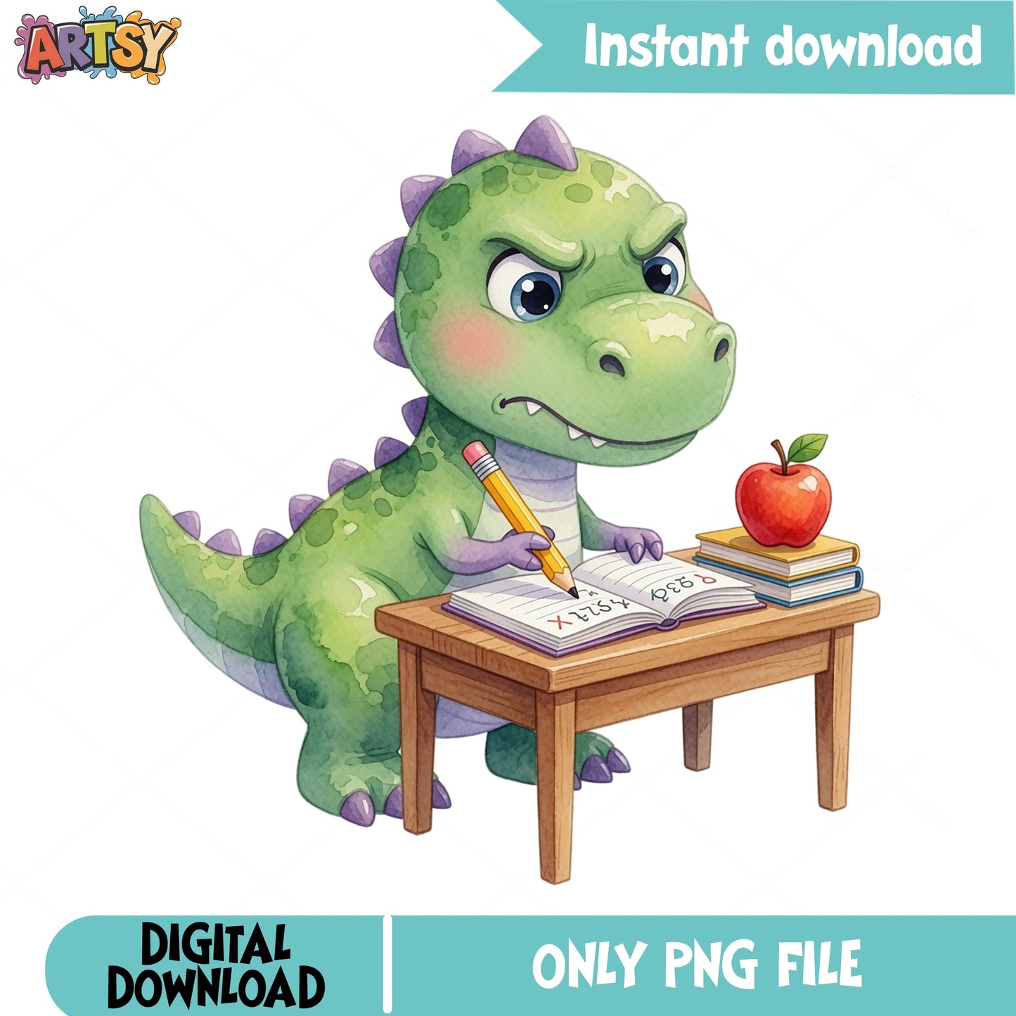 Dinosaur Back To School PNG, Cute Dino Student PNG, T-Rex PNG