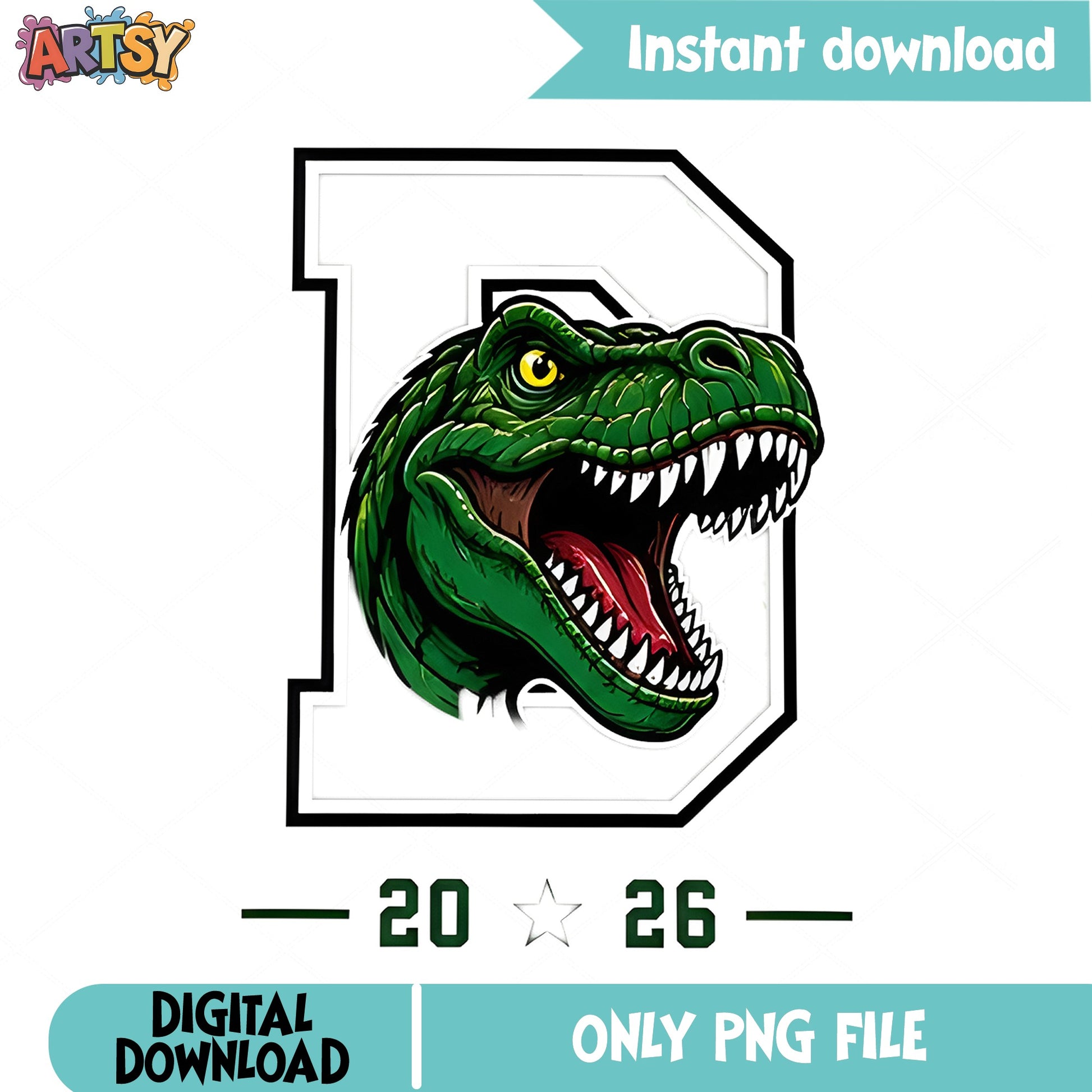 Dinosaur Letter D 2026 PNG, T-Rex Varsity Graduation PNG, Dino PNG