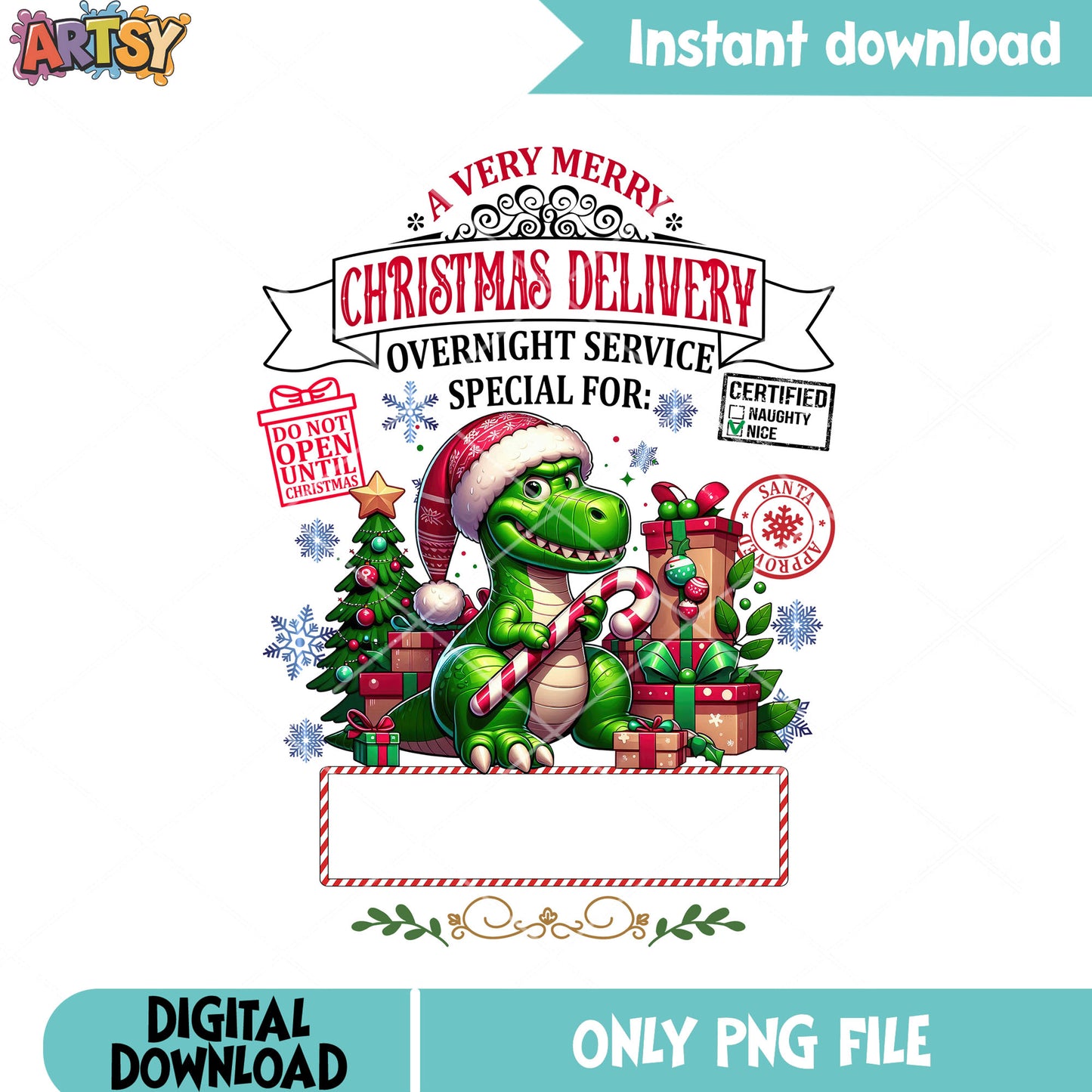Dinosaur christmas gifts png, toy story 2 png, christmas delivery png