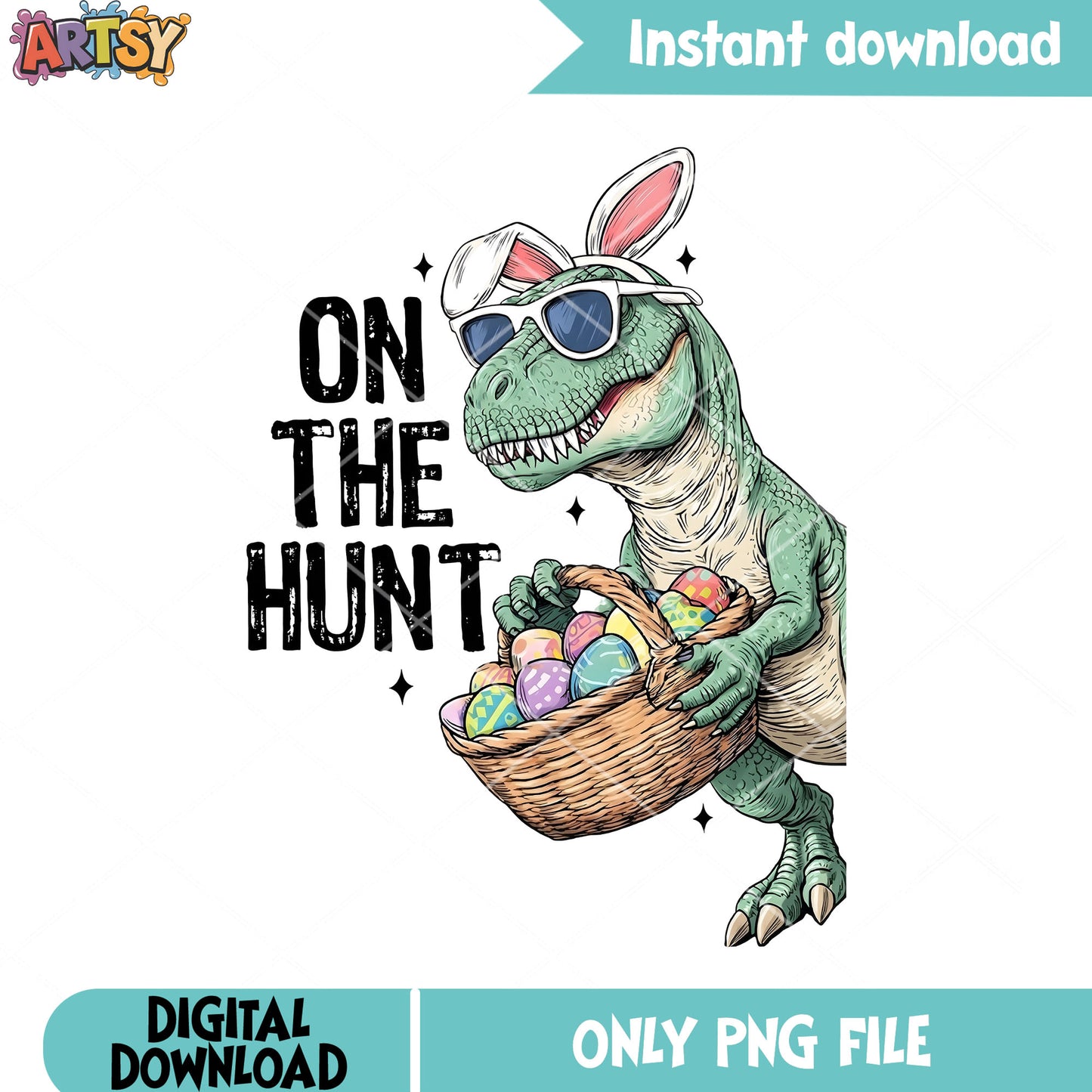 Dinosaur on the hunt png, easter day png, t rex dinosaur​ png