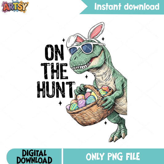 Dinosaur on the hunt png, easter day png, t rex dinosaur​ png